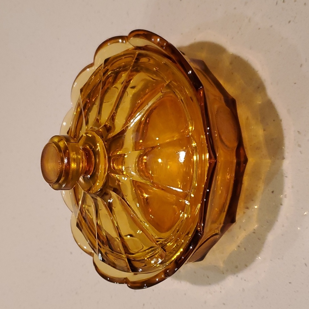 Fostoria Coin Amber Glass Candy Dish with Lid Eagle Liberty Bell